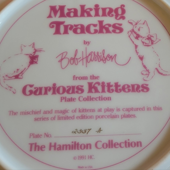 Vtg 91 Making Tracks Bob Harrison Curious Kittens Hamilton Collection Plate - Picture 3 of 3